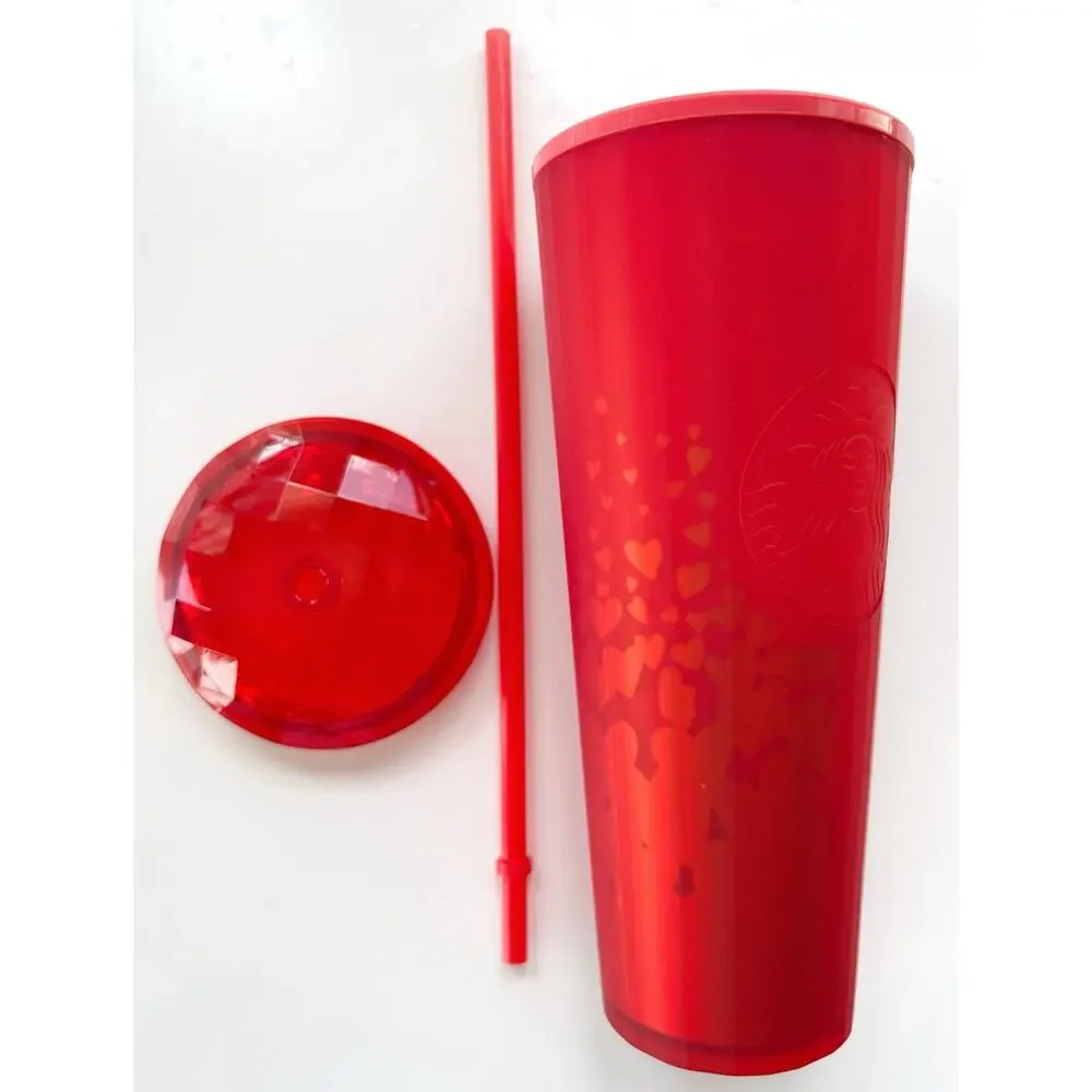 Starbucks Cold Cup Tumbler Red Hearts Valentine's 2022 24ozDome Lid Straw Venti - Picture 1 of 5